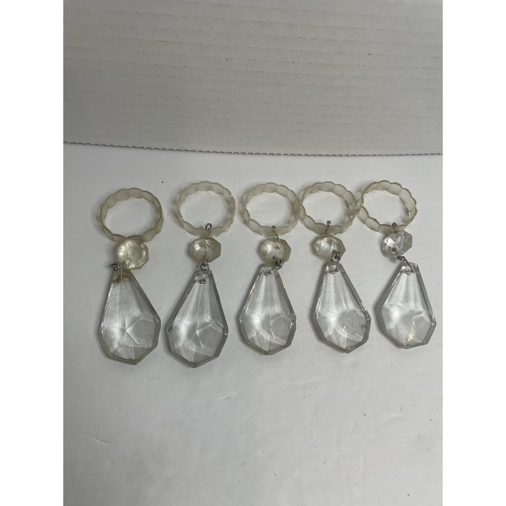 5 Vintage Antique Clear Chandelier Crystal Point Teardrop Prisms 3"x4.5"